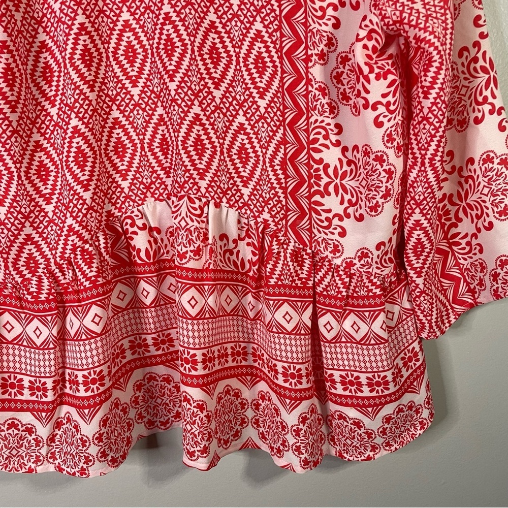 Collective Concepts Cutout Boho Flowy Peplum Ref White Patterned Blouse Small - Picture 5 of 6